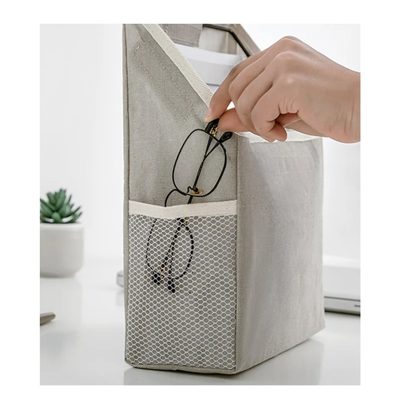 1Pcs Wall Mounted Storage Bag Fabric Hanging Basket Bedroom Organizer Bag Book Magazines Phone Holder Hook 6