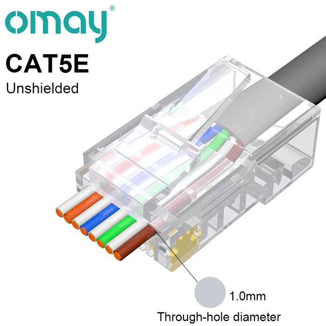 OMAY CAT6/7 CAT5 Pass Through RJ45 Modular Plug Network Connectors UTP 3/50μ Gold-Plated 8P8C Crimp End for Ethernet Cable CAT5E Unshielded