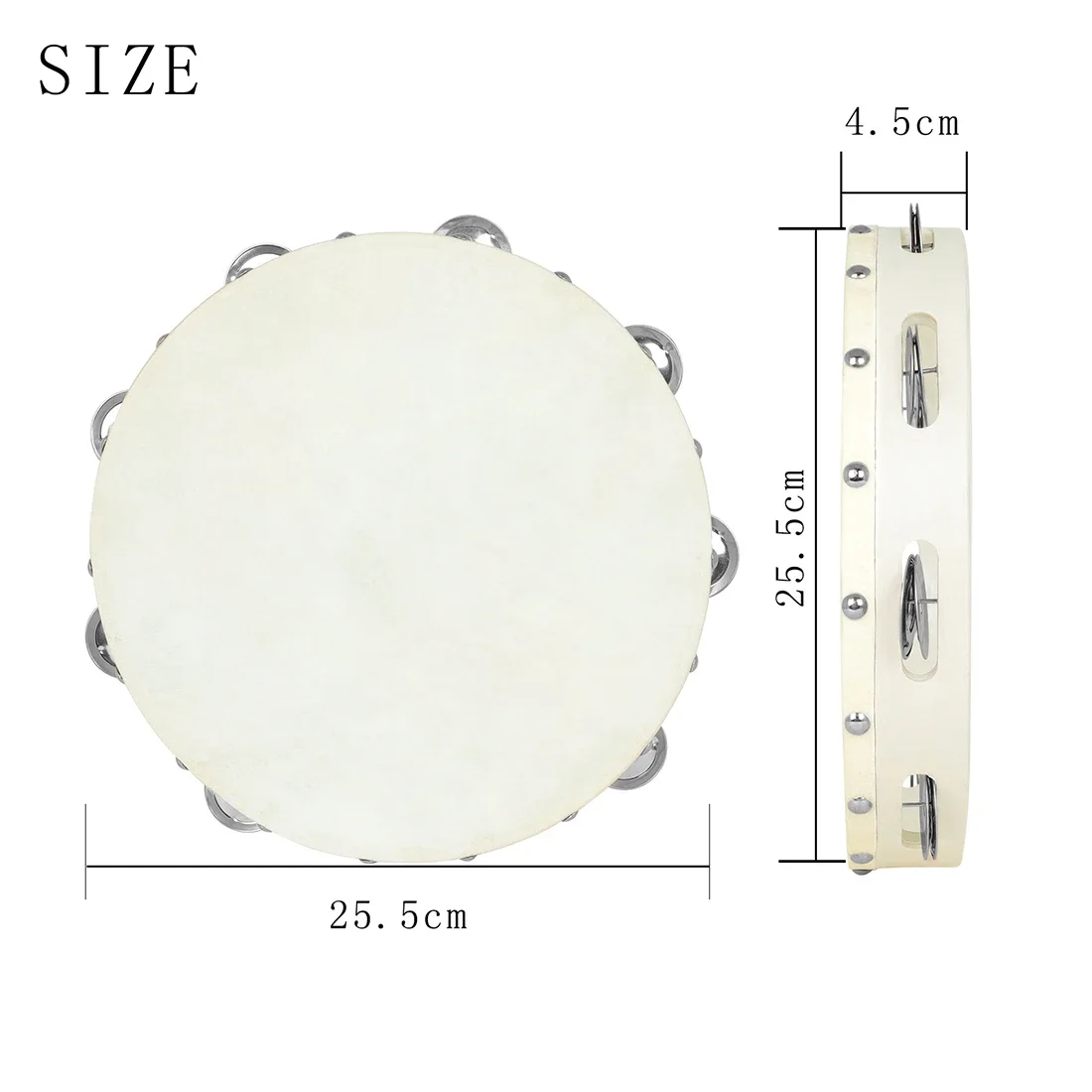 10 Inch Hand Shaking Tambourine Percussion Children's Enlightenment Instrument Sheepskin Tambourine with Metal Bell