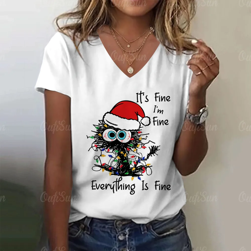 Summer New Women's Fashion T-Shirt V-Neck Daily Top Shirt Casual Women'S 3d Cartoon Printed T Shirt Regular Street Femmes Wear