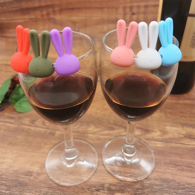 6Pcs Wine glass marker Creative 3D Rabbit Ears Silicone Drink Charms For Champagne Cocktails
