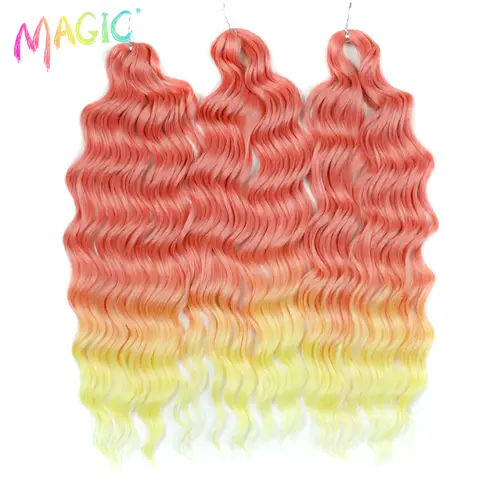 Anna Synthetic Hair 24 Inch Water Wave Braiding Hair Extensions Ombre Blonde Deep Wave Afro Curl Twist Crochet Hair for Women - Image 19