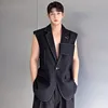 Personality Korean Fashion Design Long Suit Vest Mens Casual Long Suit Waistcoat Chic Style Sleeveless Jacket Gilet Homme 5