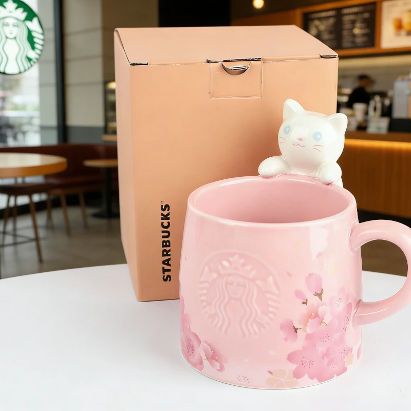 طقم كوب وصحن ستاربكس ساكورا بلو تيت بسيراميك وردي...