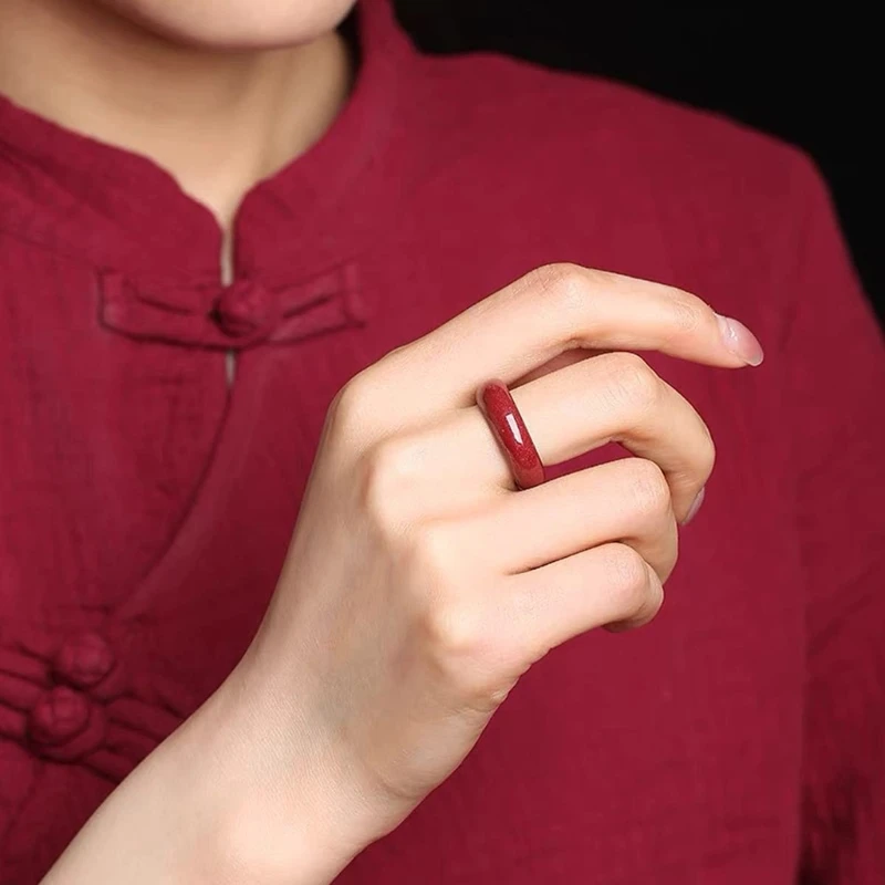 Natural  Mineral Cinnabar Ring Female Fine Red Plain Ring Super Self-discipline Original Stone Ring Male Jewelry 2