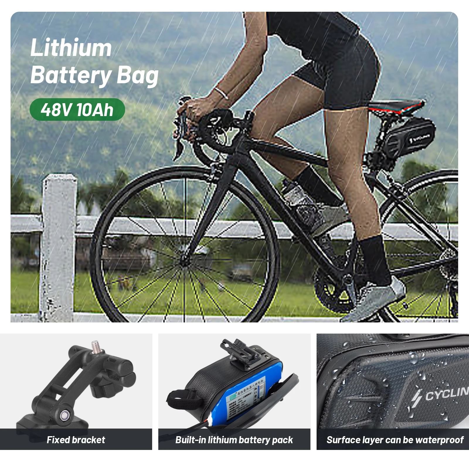 Lithium battery pack 36V 48V 10Ah 21700 Ebike lithium ion battery pack Sam/sung50E for 0-500w bicycle scooter electric vehicle with waterproof bag