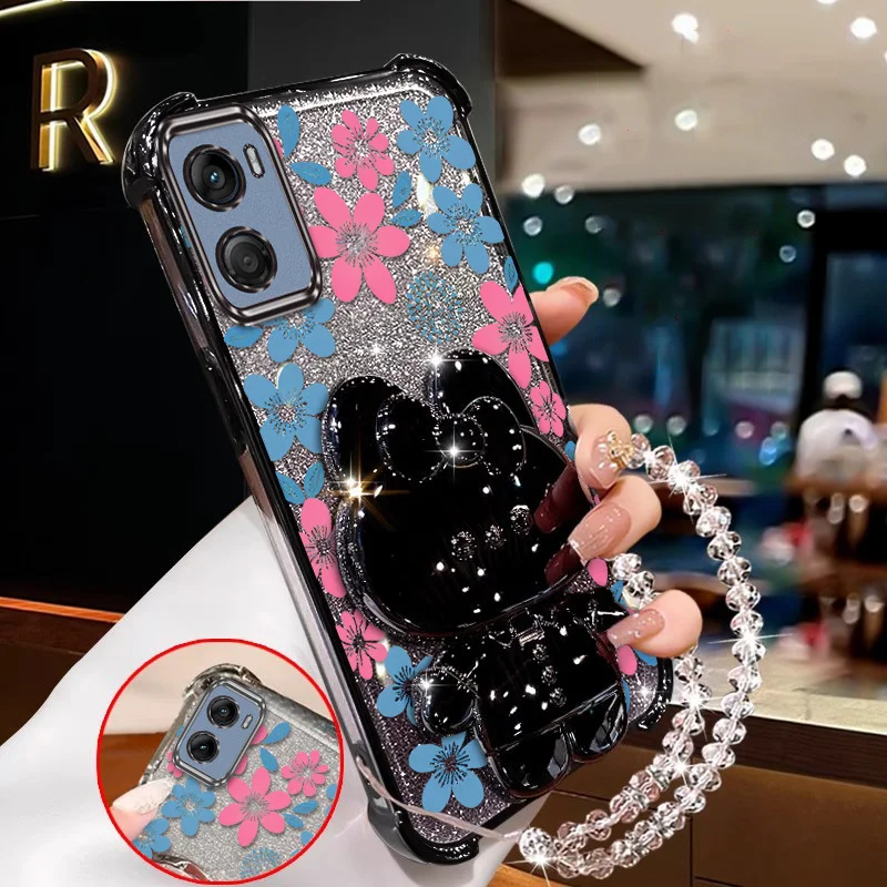 Blue Floral Phone Case Set - Includes Case, Lanyard, and Stand