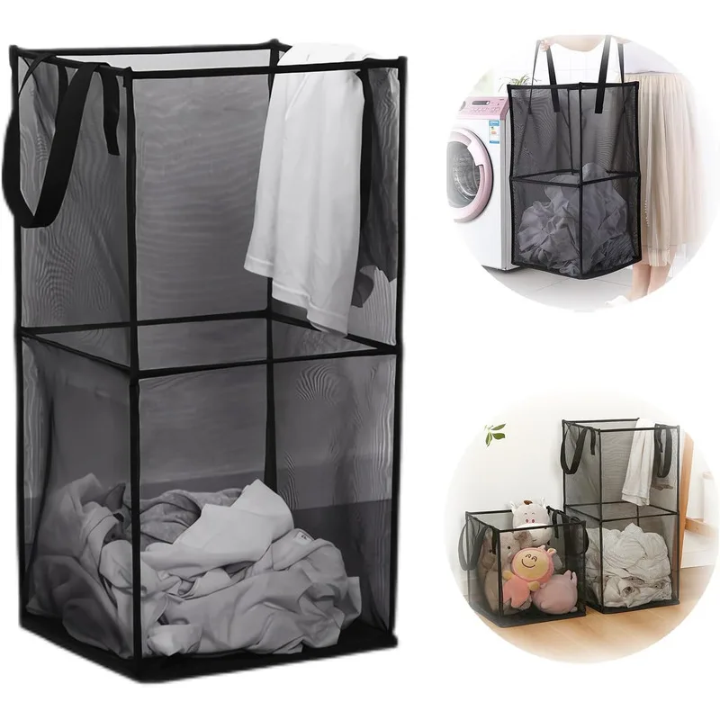 Foldable Laundry Basket Pop Up Washing Baskets Mesh Dirty Clothes Hamper with Handles Portable Baby Toys Storage Organizer