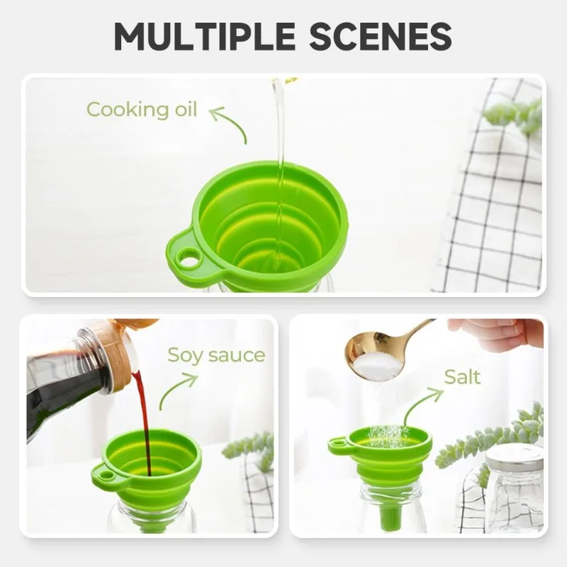 2025 New Silicone Collapsible Kitchen Funnel Set (3PC) - Food Grade Liquid Transfer Funnels for Bottles, Oil, Cooking Gadgets