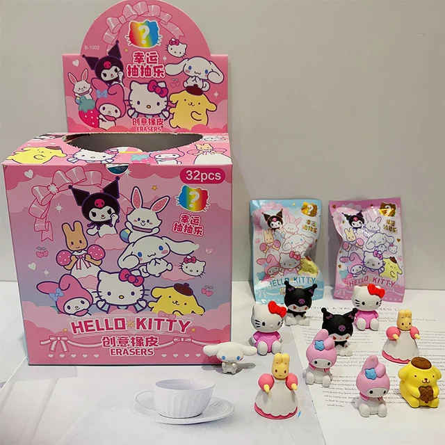 32pcs Sanrio Blind Box Doll Eraser Cartoon Cute Hello Kitty My Melody Kuromi Eraser Mystery Box Student Stationery Birthday Gift 2