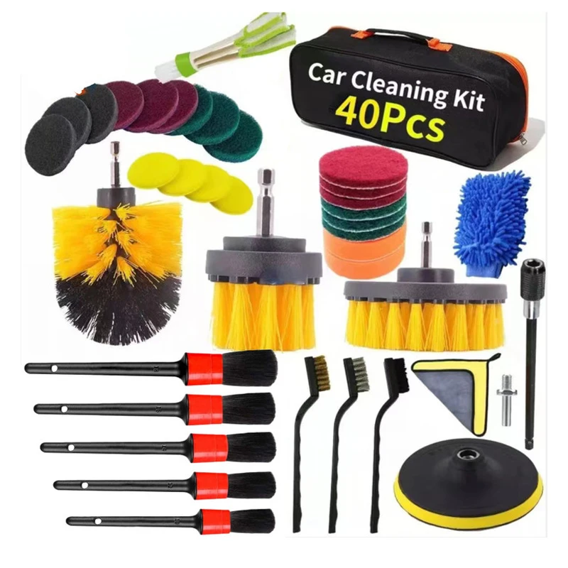 

2023 Car Cleaning Drill Brush Set Wash Kit Detailing Vents Rim Air Conditioning Towel Gloves Polisher Microfiber Dirt Dust Tools