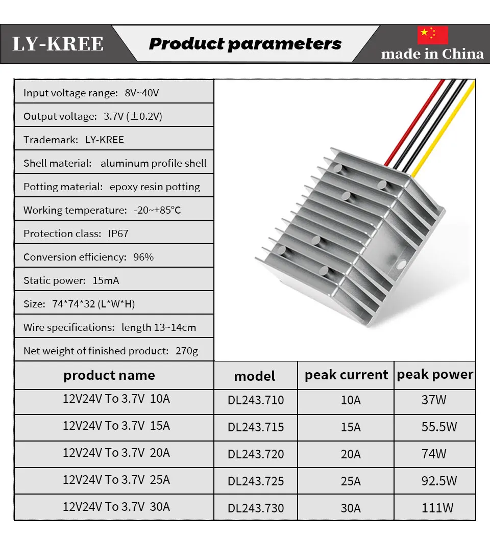 12V, 24V a 3.3V, 3.7V, 4.2V, 5V,