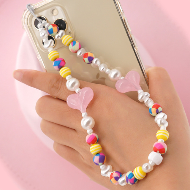 Mobile Phone Chain Straps Charm Color Acrylic Imitation Pearl Pendant Phone Anti-Lost Anti-Drop Lanyard Ladies Jewelry