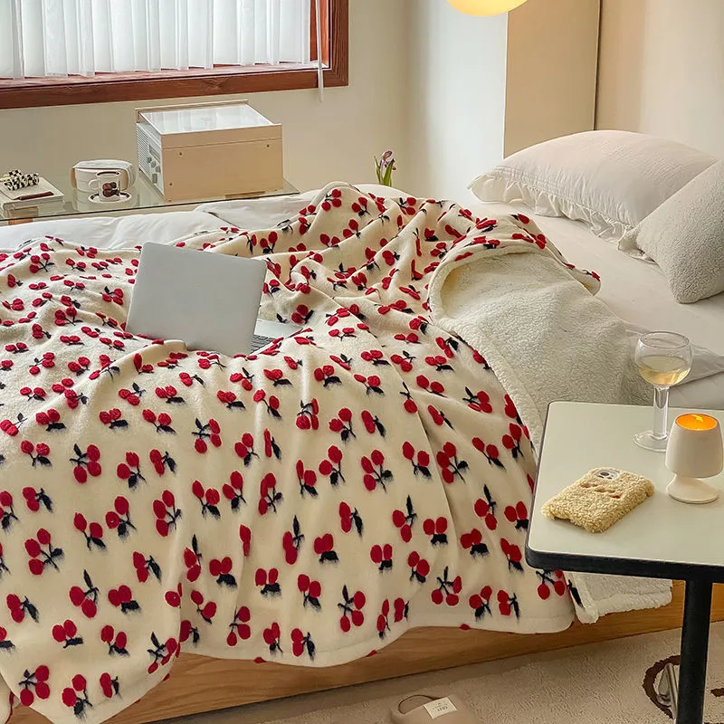 

INS Daisy Jacquard Cherry Strawberry Cashmere Blanket Winter Warm Throw Blanket Cover Bedspread Gift