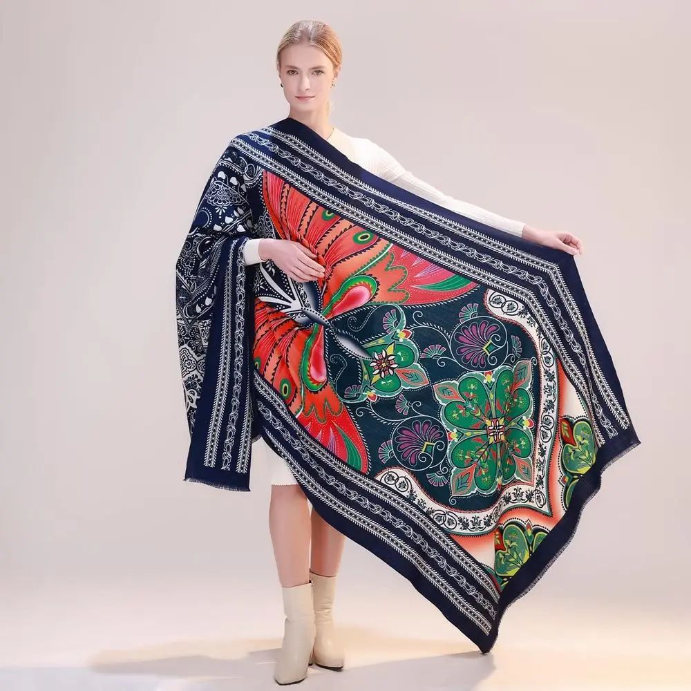 Reversible Merino Wool Pashmina Shawl-Extra Large, Soft for Women's Dresses & Travel