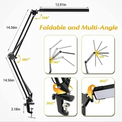 Adjustable LED Desk Lamp with Clamp - Dimmable Eye-Caring Light, 10 Brightness Levels & 3 Lighting Modes (Black)