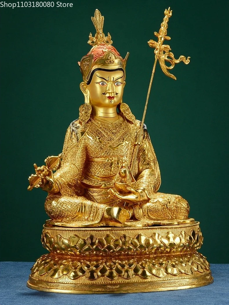 

42.5cm Copper Brass gilding Padmasambhava buddha statue Tibet buddhism Guru Rinpoche "Lotus-Born" sculpture home decor