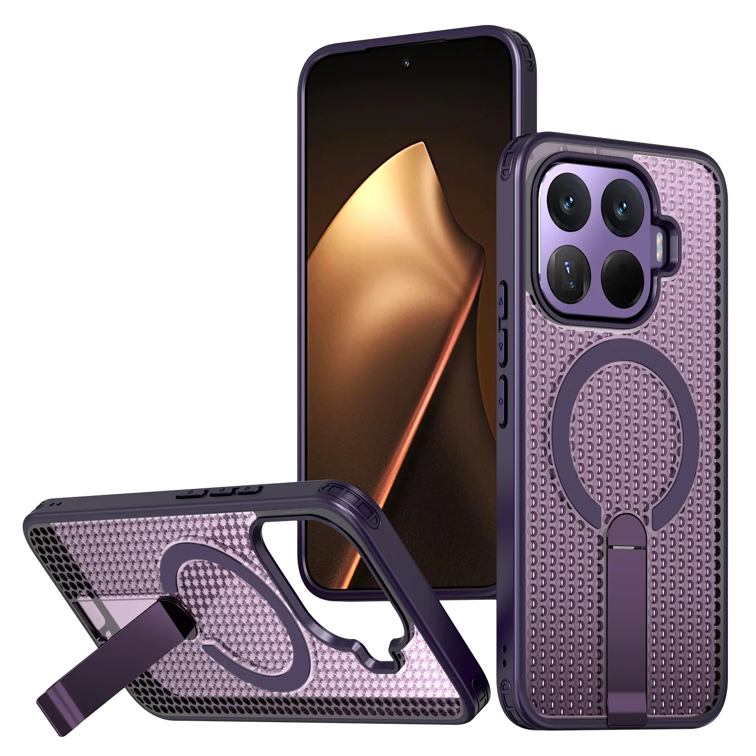 Magnetic Armor Phone Case with Cooling Hole Design and Metal Bracket - TPU Frame Acrylic Shockproof Cover