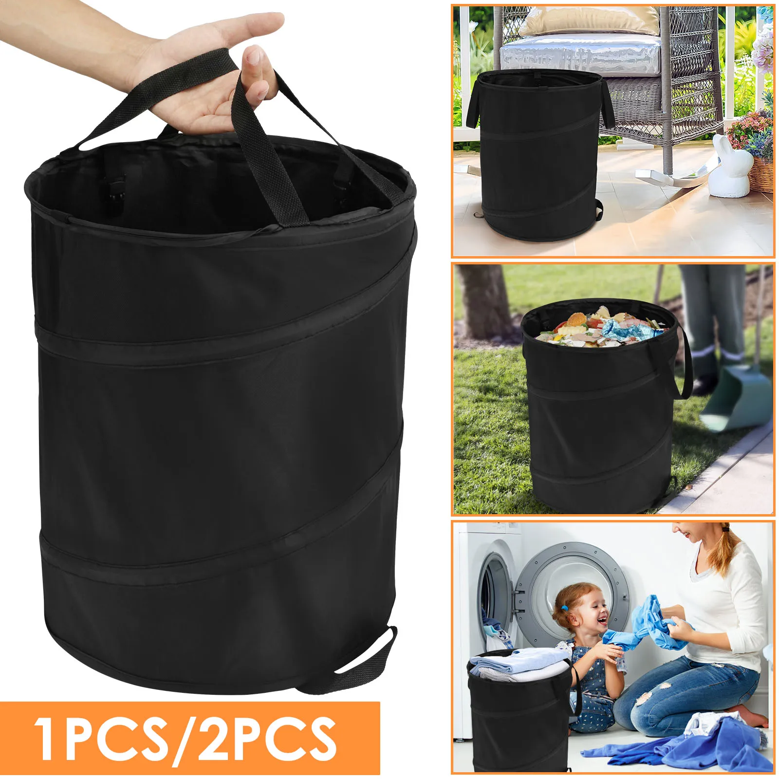 1/2Pcs Garden Waste Bag 37.8L Leaf Waste Bag Large Capacity Collapsible Garden Space Saving Pop Up Trash Can