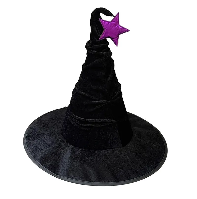 Vintage Halloween Damen Hexenhut Kostüm Schwarzer Samthut für Party Cosplay Maskerade Hut Festival Dekoration Zubehör – Detail 7