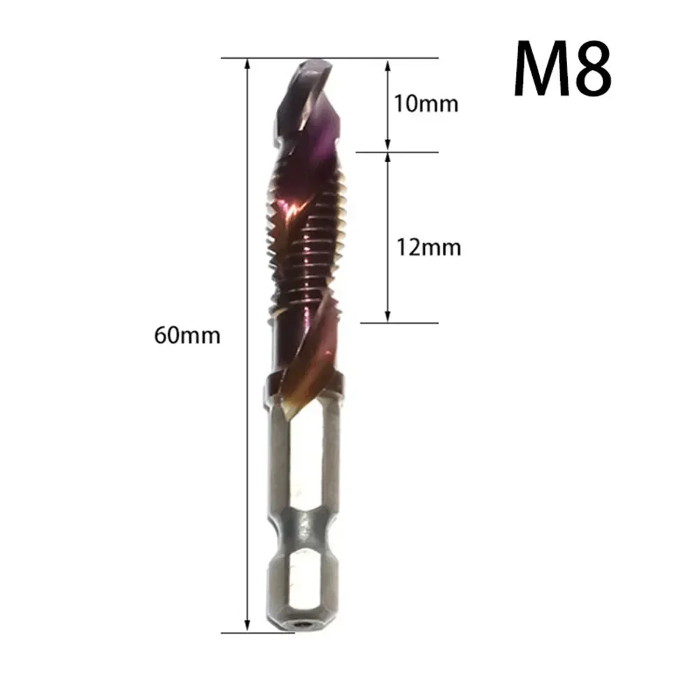 1PC HSS 탭 드릴 비트 세트 육각 섕크 구멍 태핑 모따기 나사 비트 나사 기계 복합 탭 M5 M6 M8 M10 수공구