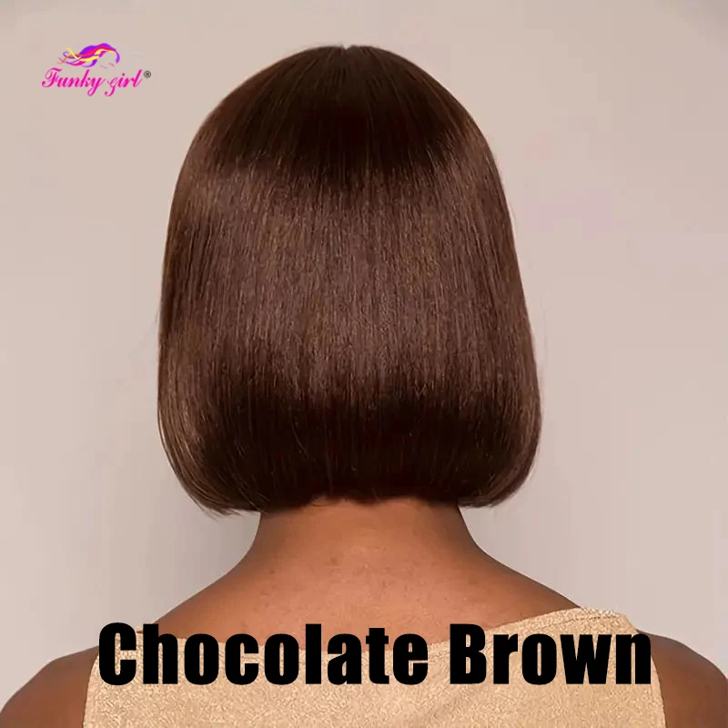 

13x4 Straight BOB Chocolate Brown Lace Front Wigs Human Hair with Baby Hair 180 Density Transparent Lace Frontal Human Hair Wigs