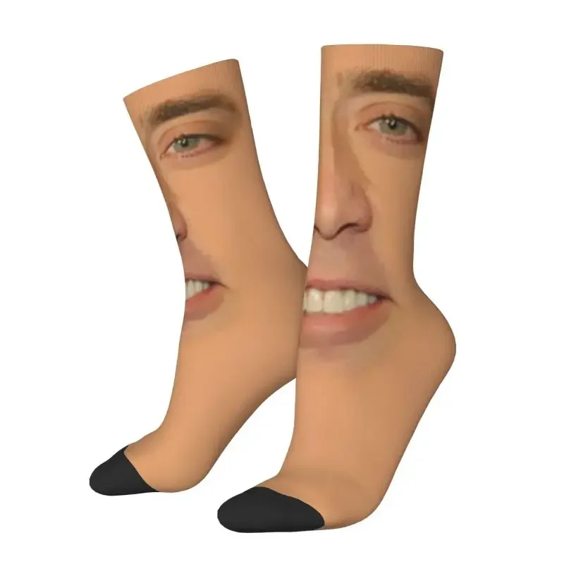 

Модные носки Николаса Кейдж на все лицо для женщин и мужчин, дышащие забавные спортивные футбольные носки с 3D принтом