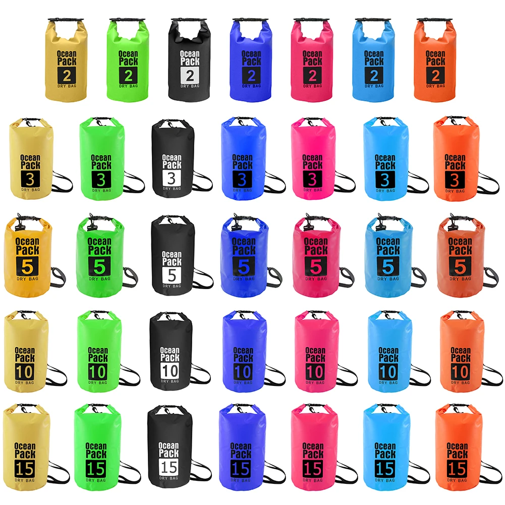 PVC Waterproof Dry Bag 2/3/5/10/15L Outdoor Diving Foldable Storage Beach Swimming Bag For Rafting River Ocean Fishing Backpack