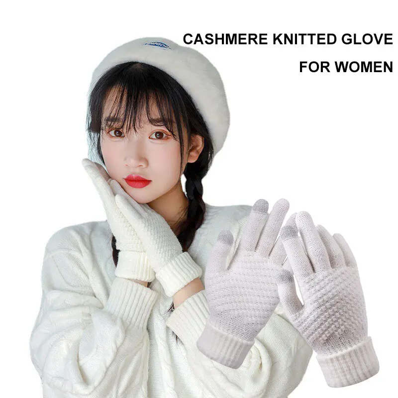WomenCashmereKnittedGloveTouchscreenUnisexWinterGlovesWarmWool
