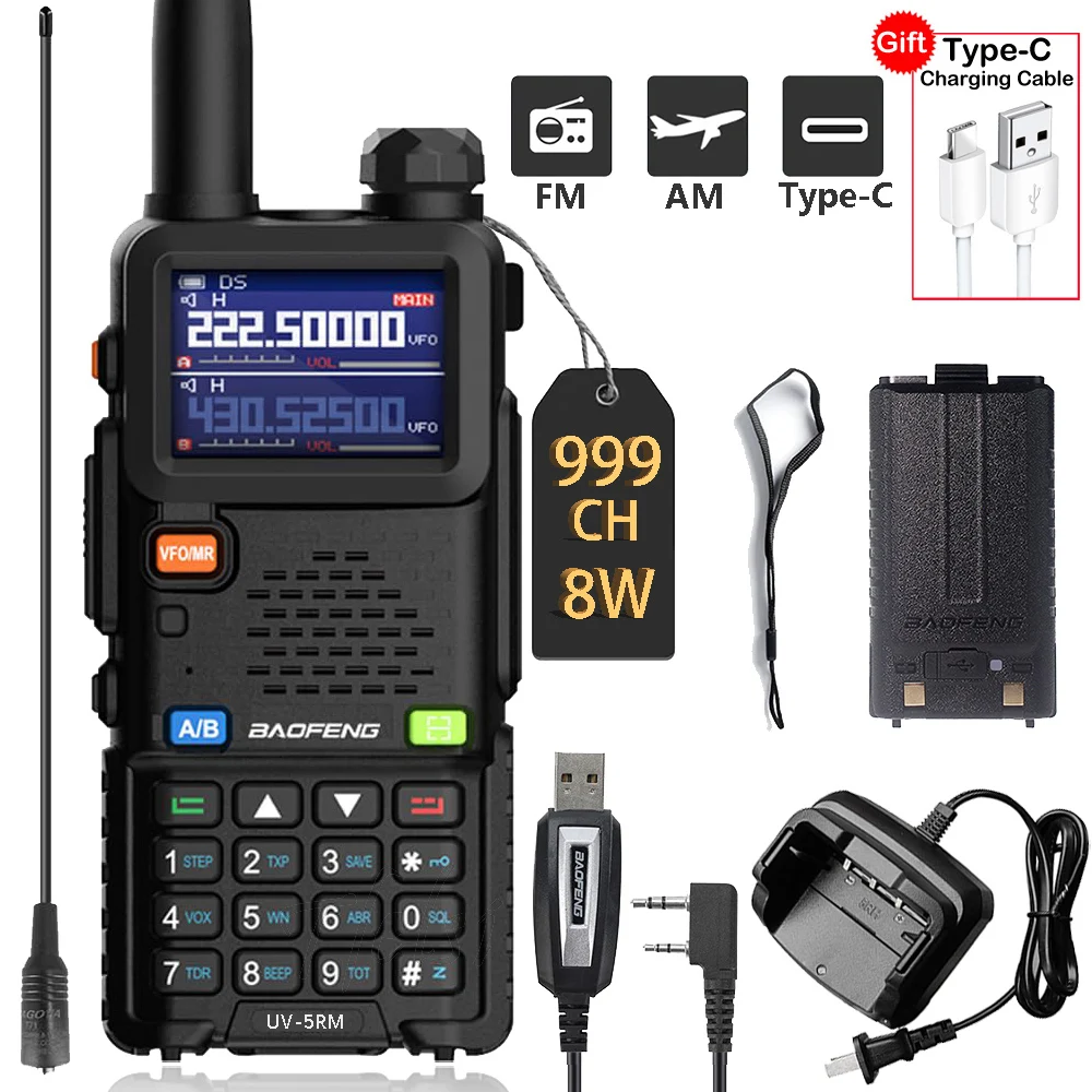 Baofeng UV5RM Walkie Talkie 8W Air Band Ham Two Way Radio 999CH