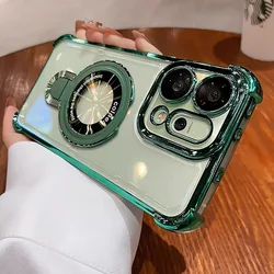 Luxury Plating Soft Silicone Transparent Back Cover with Magnetic Holder and Camera Protection for OPPO Find X9 (Green)
