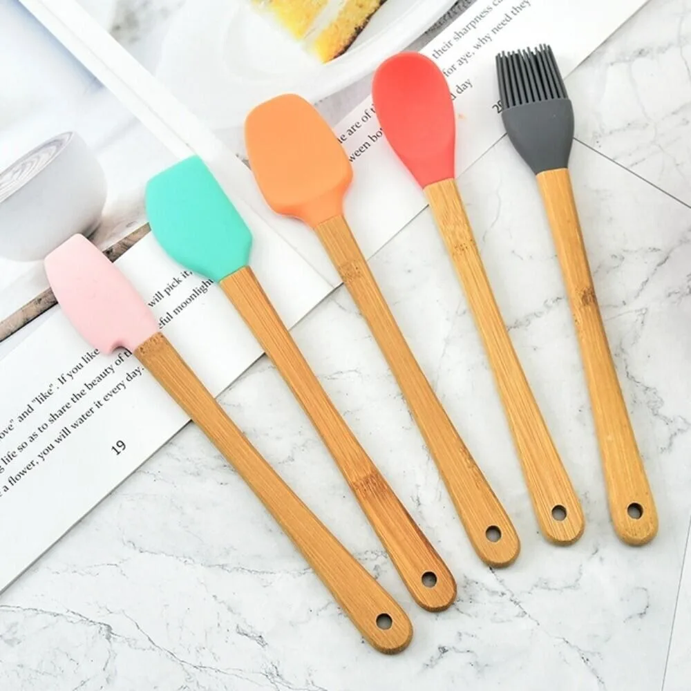 5pcs/Set Bamboo Handle Silicone Spatula Multi Purpose Detachable Colorful