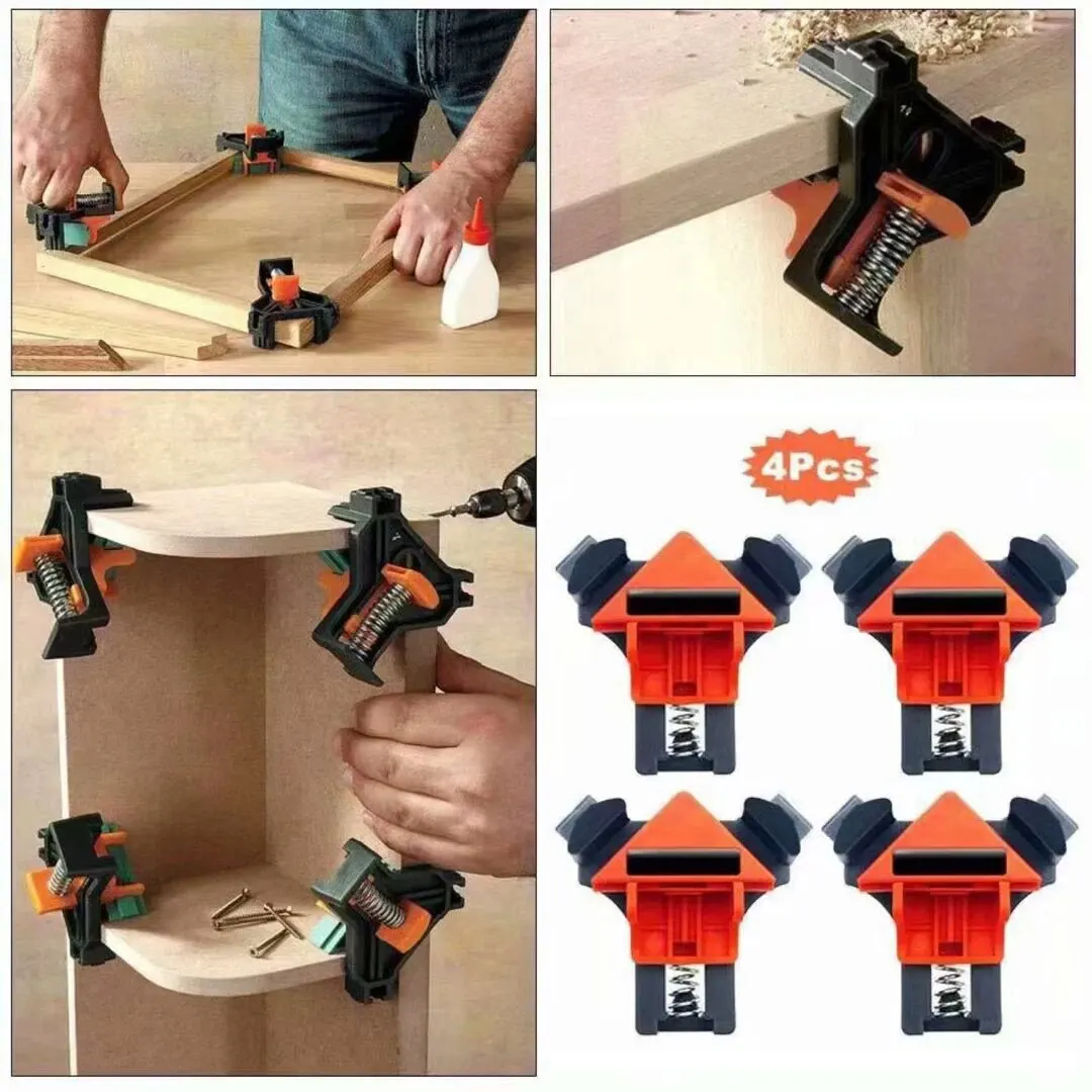 4pcs Portable Right Angle Woodworking Clamp Spring Clamping Woodworking 90 Degree Locator Electric Tool Accessory Set
