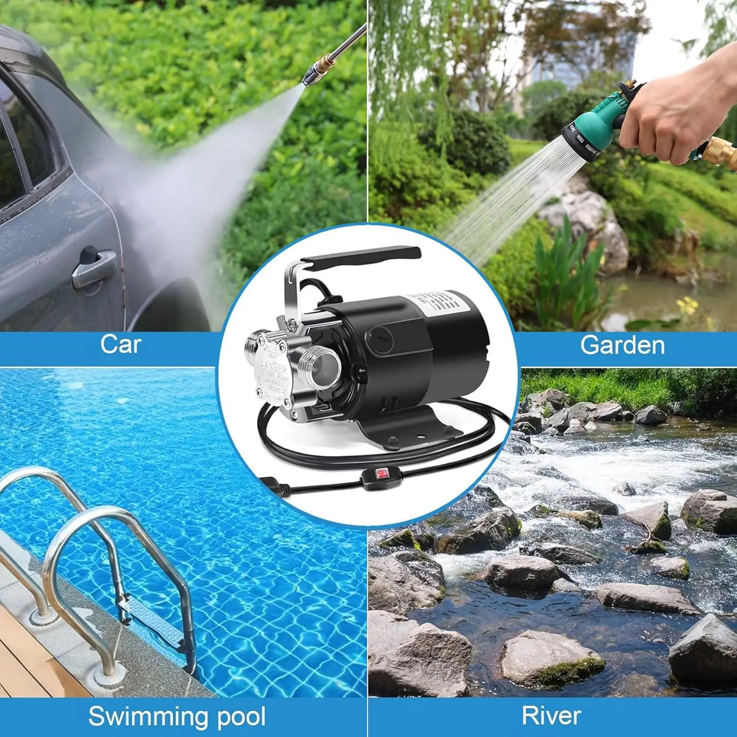 Water Transfer Pump 115V 1/10HP Electric Utility Pump with On/Off Switch 2 * 6 ft Water Hoses Kit for Removing