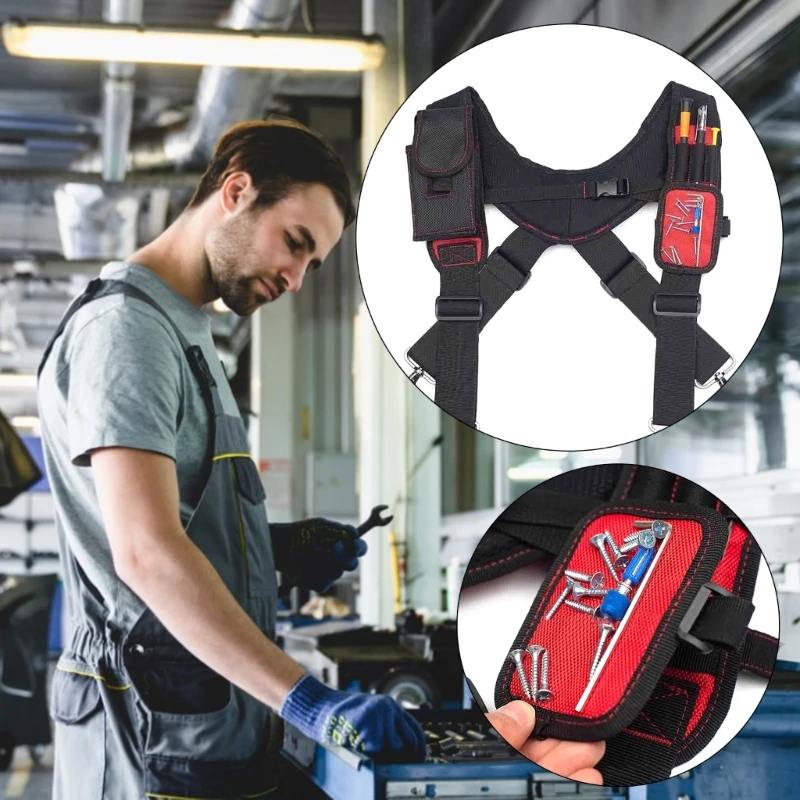 

Heavy Work Tool Belt Suspenders Nail Pocket Set Adjustable Lumbar Support Multi Function Tooling Braces for Carpenter