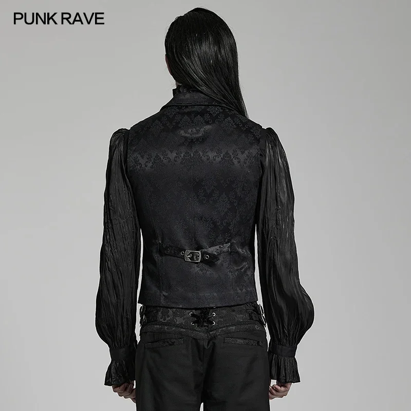 PUNK RAVE Men's Gothic Gorgeous Lace Decoration Asymmetric Lapel Waistcoat Unique Pointed Outline Elements Party Long Sleeve Top 3