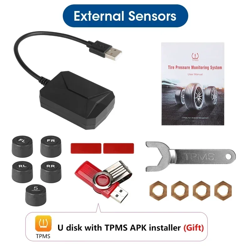USB TPMS Car Tire Pressure Alarm Monitor Display System for Android Car Navigation Player Temperature Warning Sensors Tire Gauge