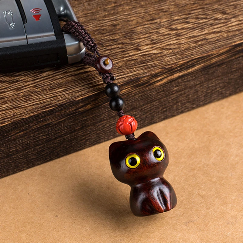 thumbnail image 2 of 2Pcs Lucky Cat Keychain Sandalwood Pendant Wooden Cat Keychain Maneki Neko Good Luck Keychains Diy Decorative Home Car View Mirror Backpack Key Penda 2 of 14