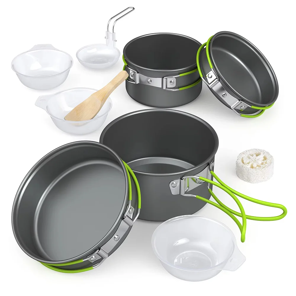 Outdoor cooking pot camping utensil set for 2-3 people 4-piece hard aluminum alloy material outdoor combination portable pot set 2