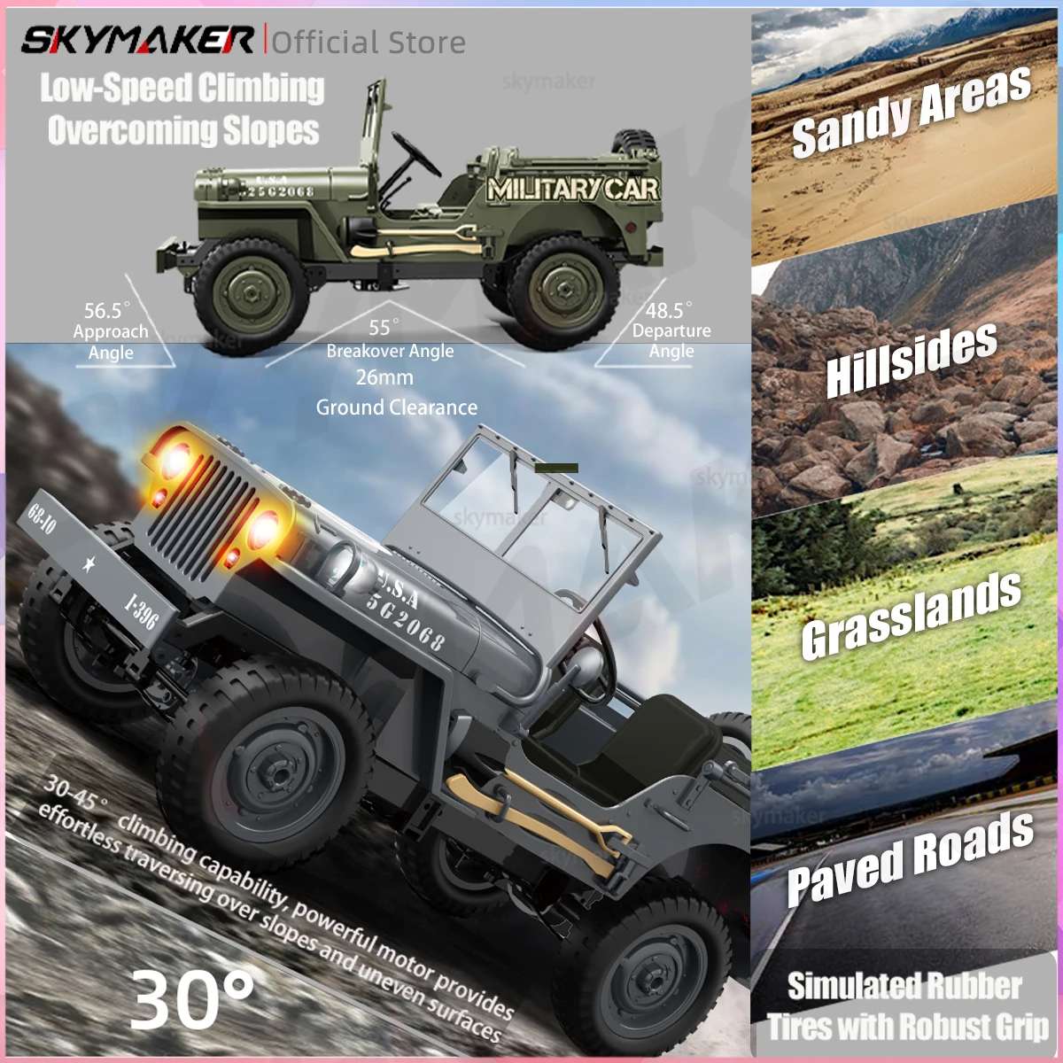 윌리스 지프 JJRC C8815 1/10 RC카 1941 2.4g 4륜구동 RTR 크롤러 등반 군용 RC 트럭 오프로드 자동차 성인 어린이 장난감