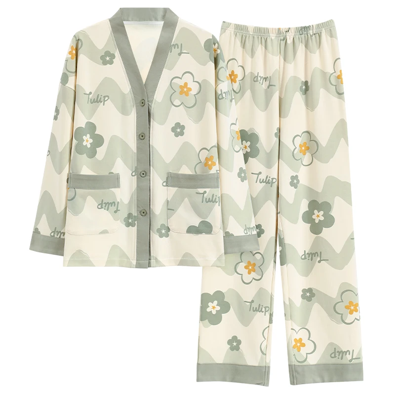 imitation cotton pajamas women's long sleeved pants cardigan student cartoon girl spring and autumn set home wear women pajamas set women pajama suit cotton pajamas set