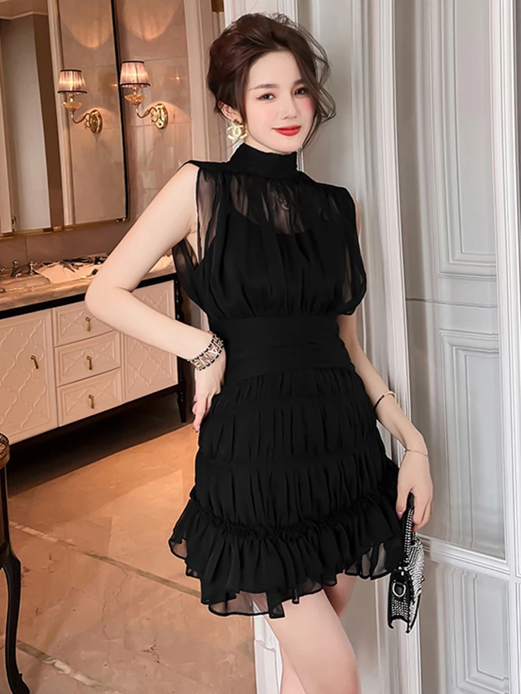 2023 Summer Mini Dresses for Women Sweet Elegant Sexy Black