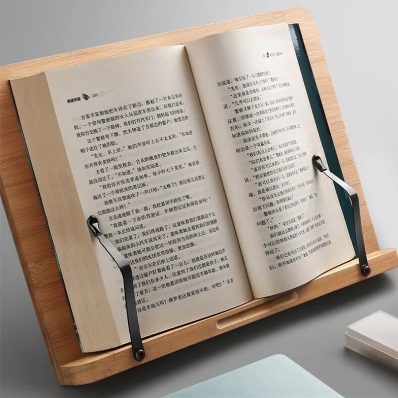 Adjustable Book Holder Tray Wood Frame Reading Bookshelf Bracket Page Paper  Clips Document Bookstand Support Tablet Recipe Stand