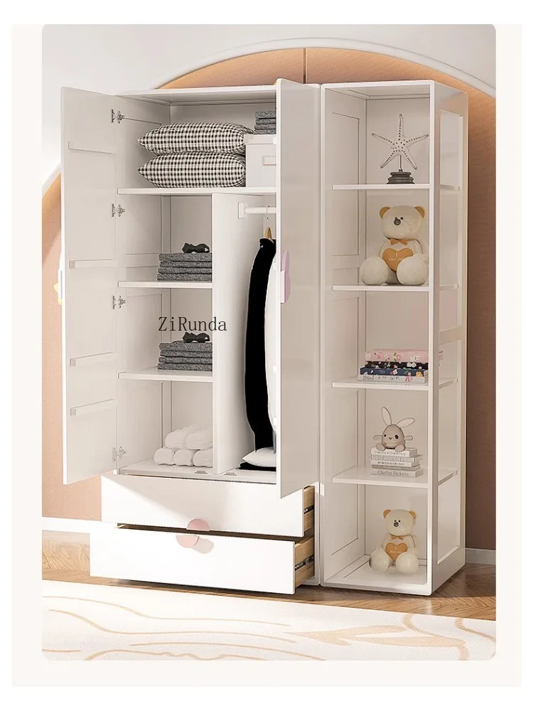 1Children's wardrobe solid wood home bedroom girls storage cabinet desk integrated simple wardrobe