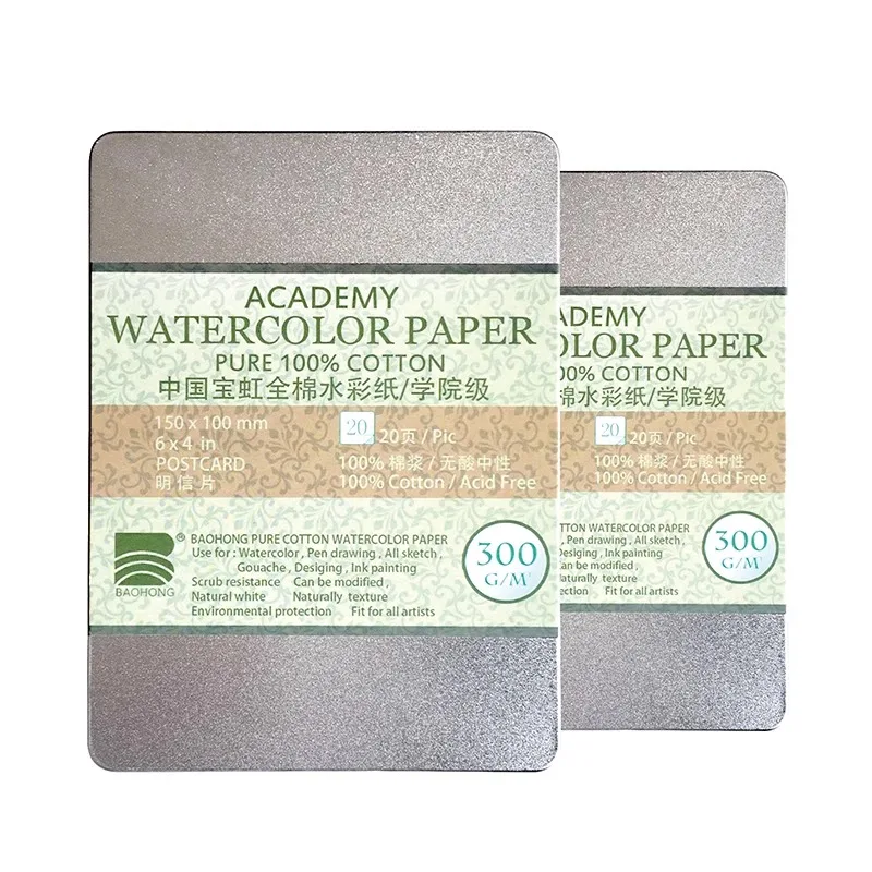 BaoHong Academy Watercolor Paper 300g Cotton 100% postcard Iron box Colorful Lead Sketching Acrylic Pen Light Color 100*150mm 5