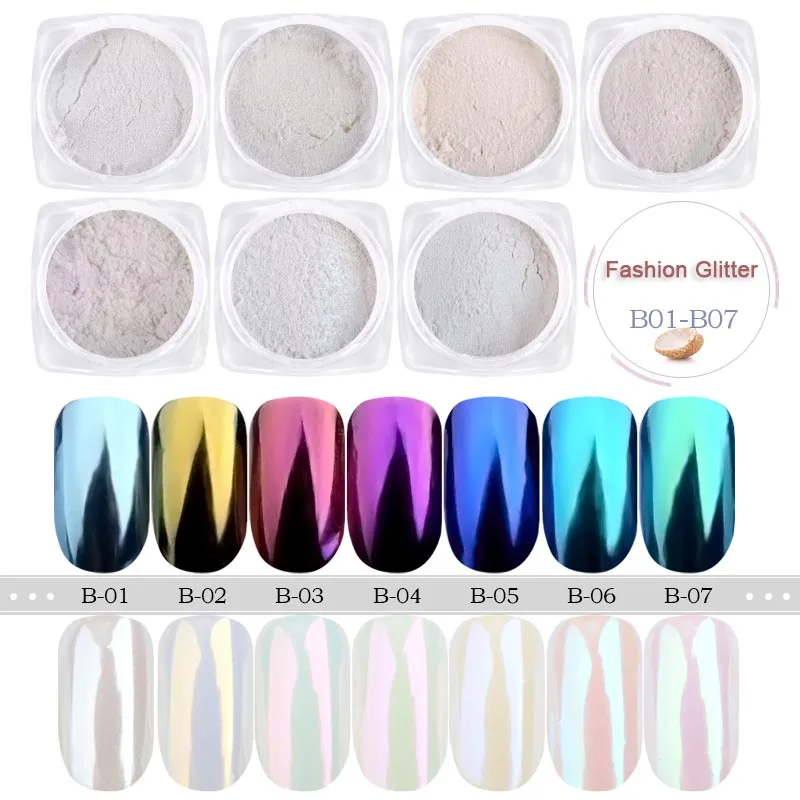 Nail Powder Nail Pigment Nail Glitter Nail Decoration Nail Decorations 1 Box Pearl Nail Glitter Powder Neon Shimmer Mirror Mermaid Dipping White Purple Nail Chrome Pigment Dust Polish Decor GLB01-07