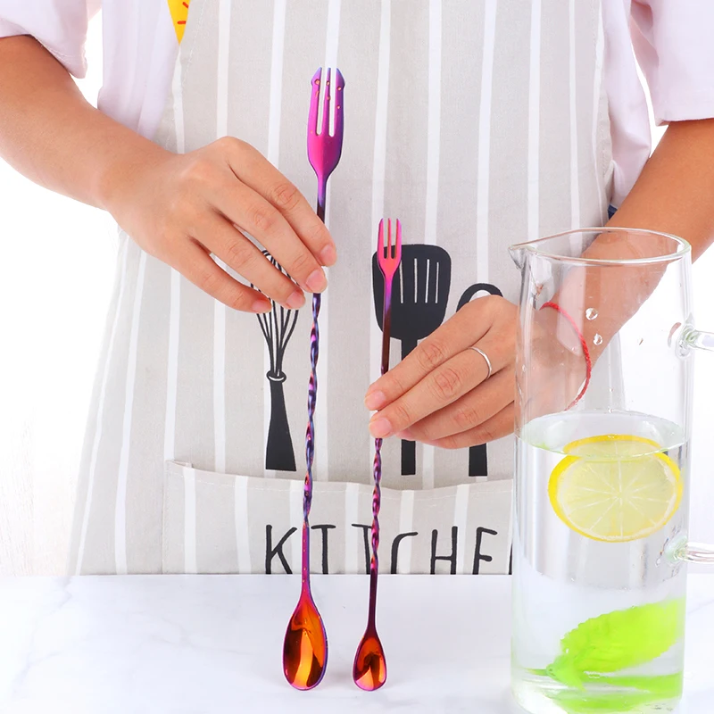 1 pc Cocktail Spoon Stainless Steel Bartender Bar Accessories Home Bars Carafe Gadgets Cool Tool Faced Chocolate Bar Metal Spoon