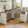 L Shaped Desk with File Drawer, 55.7" x 55" Office Computer Desk with Round Corners, Modern Desk with Monitor Stand &Fluted 5