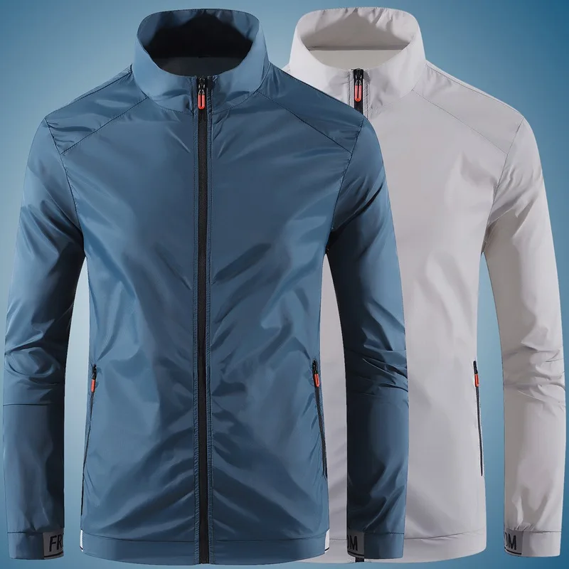 Sommarhudkappa män utomhus solskydd Lättviktsventilerande stativkrage vindjacka män enfärgad M-4XL jacka_voghion.com