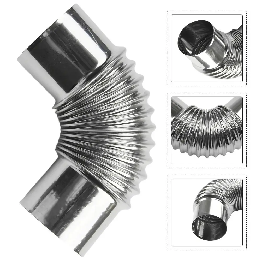 Stainless Steel Tube Steel Pipe Flexible Exhaust Pipe 1Pcs Exhaust Pipe Vents Flue Pipe Elbow Gas Water Heater Chimney Liner Bend Flue Stove Tube 50/60/70/80/90/100mm Stainless Steel